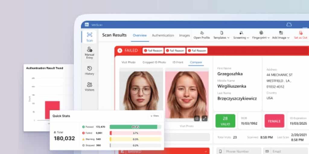 Screenshots of ID fraud prevention software